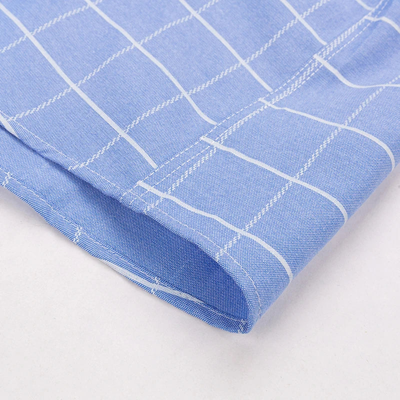 2024 100% Pure Cotton Men's Oxford Short Sleeve Square Collar Soild Plaid Striped Summer Casual Shirts Single Pocket  Shirt