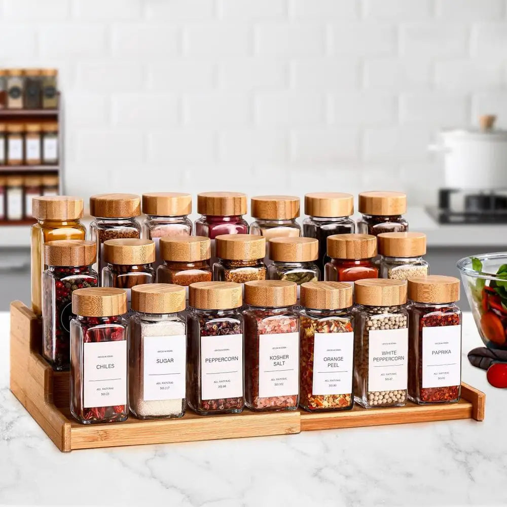 13Pcs Glass Spice Jars with Bamboo Lids 4oz Glass Jars Spice Jar Set Seasoning Jars Organizer Storage Bottles for Spice Rack