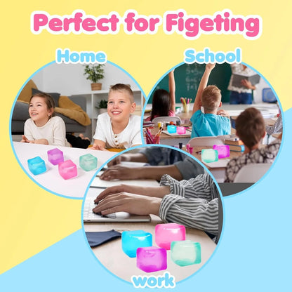 Ice Cube Shaped Fidget Toy Square Stress Relief Ball Squishy Squeeze Toys for Anxiety ADHD Stress Relief Sensory Toys for Adults