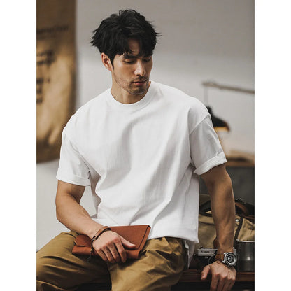 100% Cotton Solid Color White T-shirt Men's Summer 2025 New High quality Short Sleeve Tee Loose Casual Black Tops mens clothing