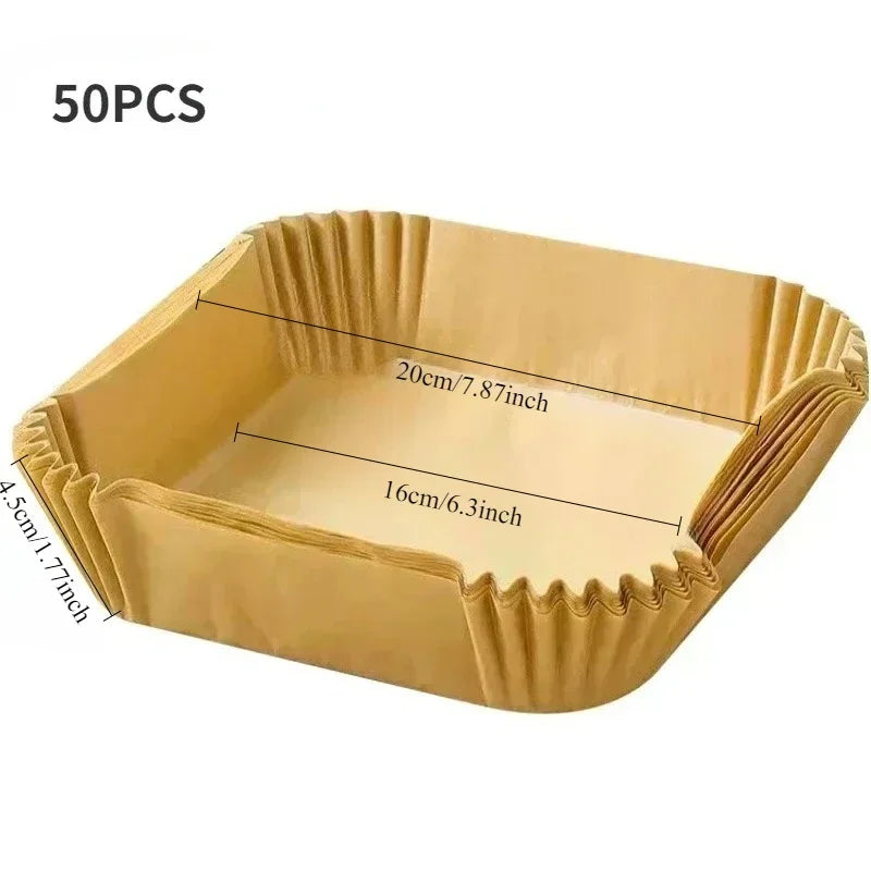 50/100pcs Air Fryer Disposable Paper Square Round Baking Paper Barbecue Plate NonStick Mat Kitchen Oven Oil Absorbing Paper Tool
