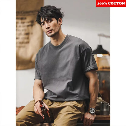 100% Cotton Solid Color White T-shirt Men's Summer 2025 New High quality Short Sleeve Tee Loose Casual Black Tops mens clothing