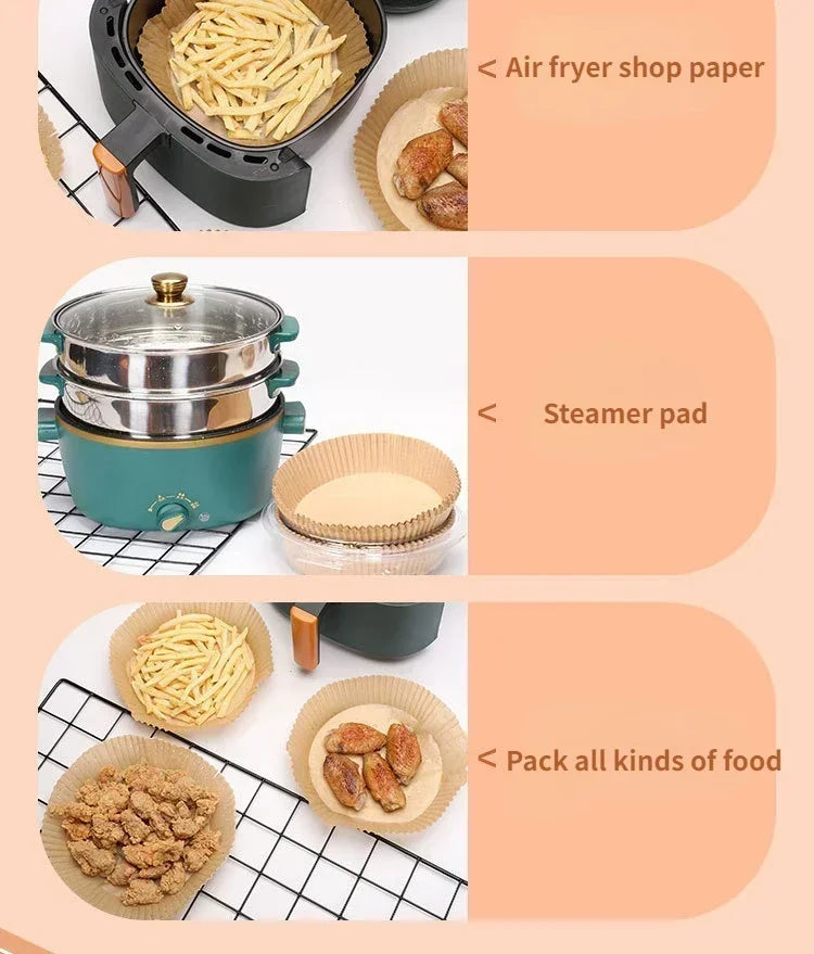 50/100pcs Air Fryer Disposable Paper Square Round Baking Paper Barbecue Plate NonStick Mat Kitchen Oven Oil Absorbing Paper Tool