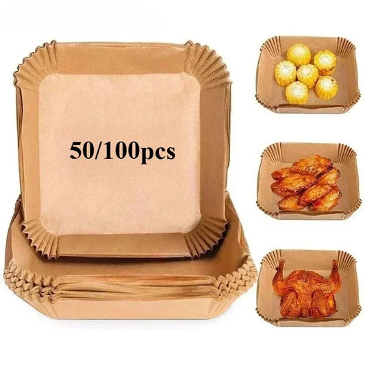 50/100pcs Air Fryer Disposable Paper Square Round Baking Paper Barbecue Plate NonStick Mat Kitchen Oven Oil Absorbing Paper Tool