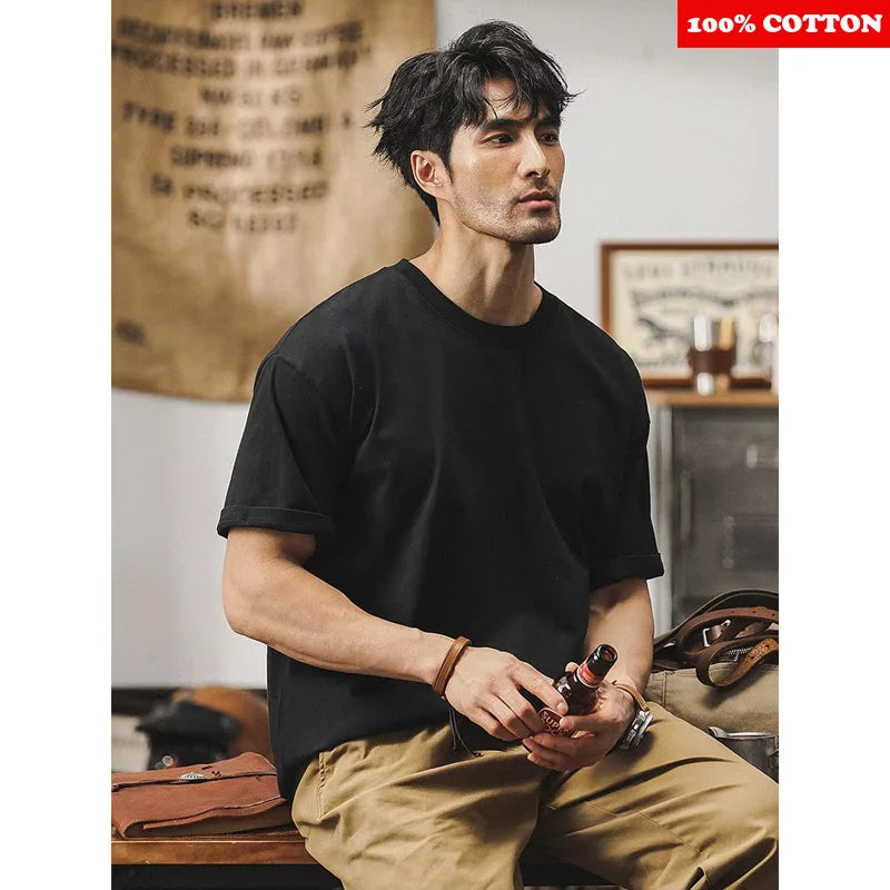 100% Cotton Solid Color White T-shirt Men's Summer 2025 New High quality Short Sleeve Tee Loose Casual Black Tops mens clothing